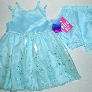 Vintage Floral Embroidered Sheer Lined Dress Set